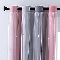 Vista 29 de XiDi Cortinas rosas y grises para dormitorio de niñas, calcomanías de pared de unicornio, cortina verde, cortinas de oscurecimiento de habitación