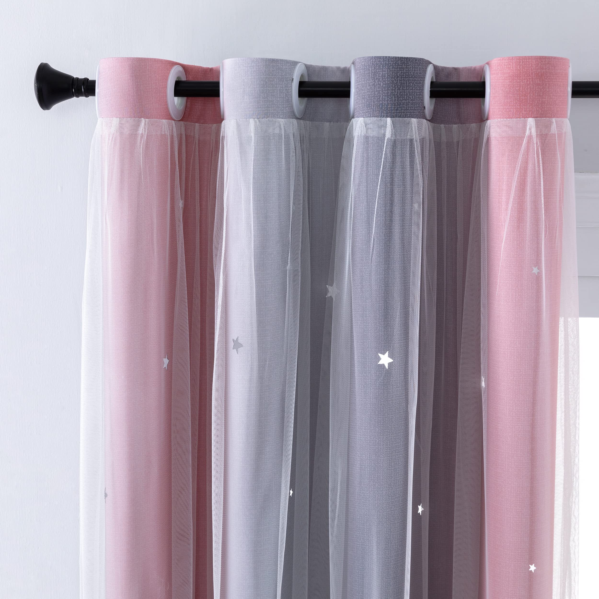 XiDi Curtains for Bedroom Decor, Rainbow Pink-Grey-34-54