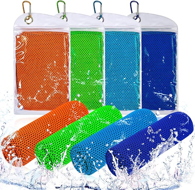4 Packs Cooling Towel (40"x12"), Soft Breathable Instant Towel Fast Drying Super Absorbent Ultra Compact Cooling Towel for Sports Workout Fitness Gym Yoga Pilates Travel Camping