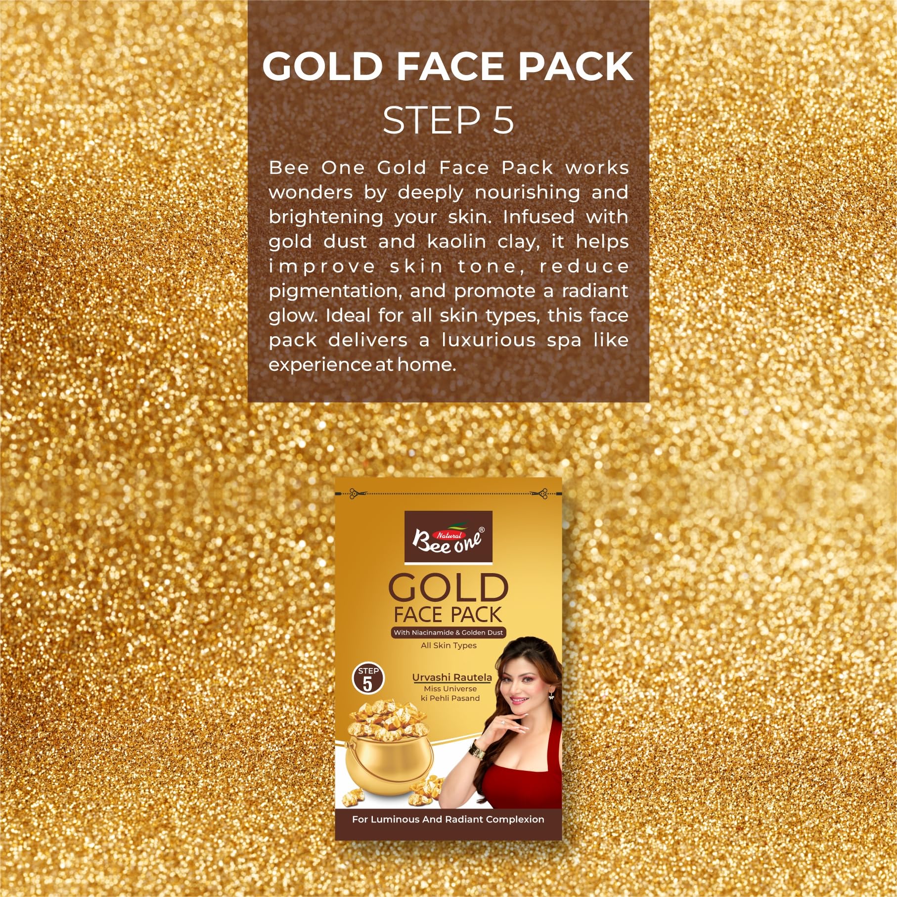 Bee One Gold Facial Kit 26g (Pack of 2) | Facial Kit for Glowing Skin for Women | With Niacinamide & Golden Dust | Radiant & Youthful Glow | Helps Reduce Pigmentation & Acne | Suitable for All Skin Types 3