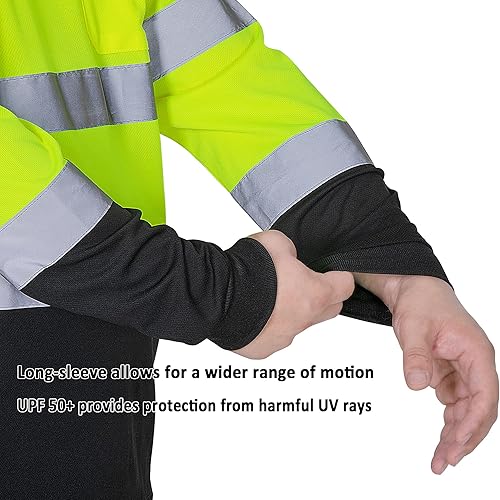 Miniatura 5 de ProtectX Camisetas de seguridad reflectantes de manga larga resistentes para hombre, de alta visibilidad para construcción, clase 2-3 tipo R