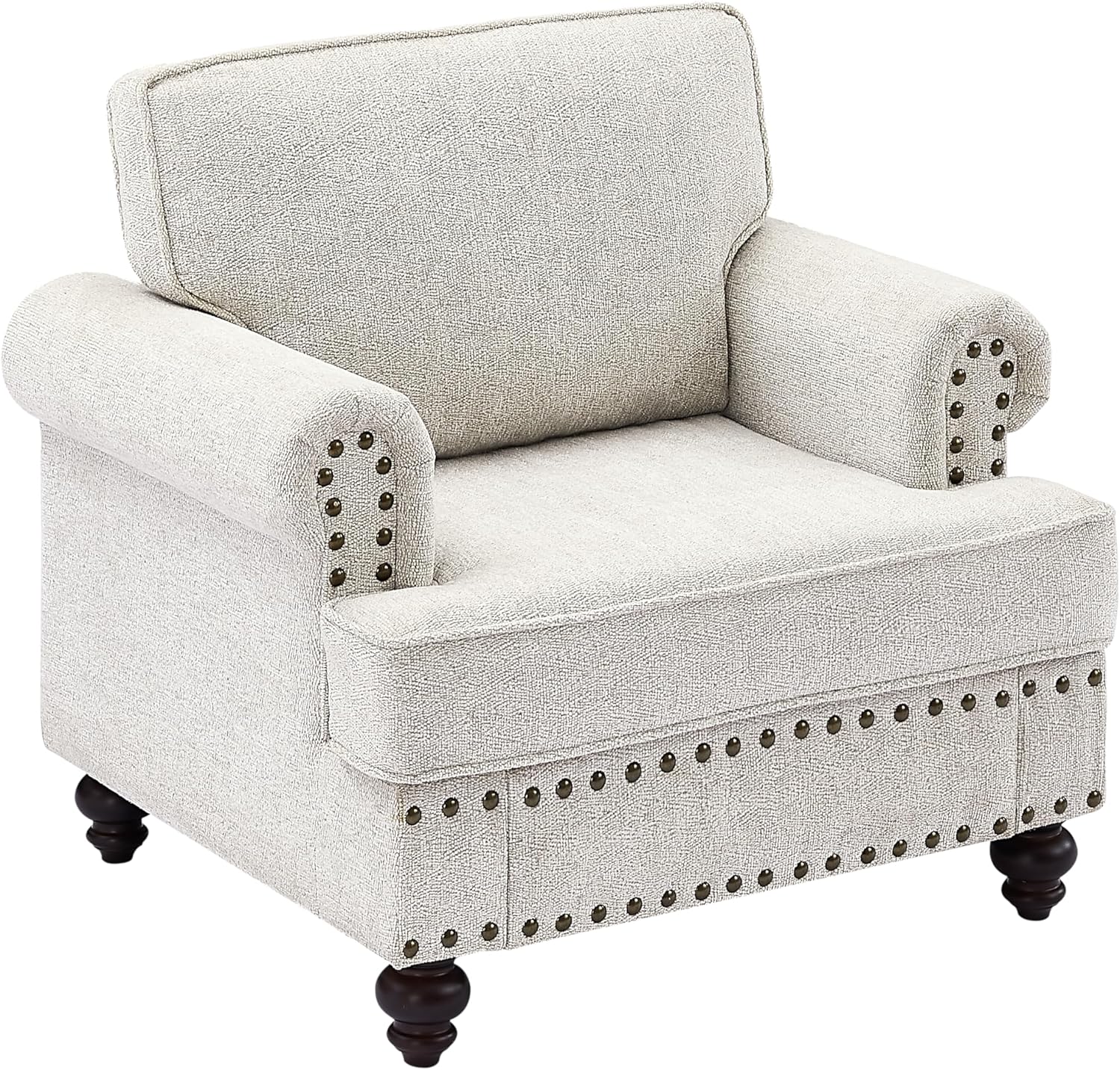 82 Inches White Chenille Modern Upholstered Sofa, 2 Seater with Nailhead Trim Armrests, Plush Living Room for Stylish Comfort (White, 37"(1 Seat))