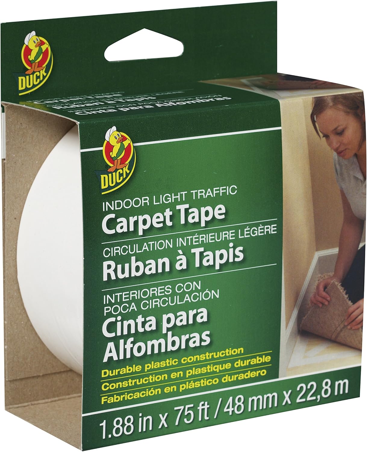 Duck Brand Light Traffic Carpet Tape, 1.88-Inch x 75 Feet, Single Roll, White (394621)