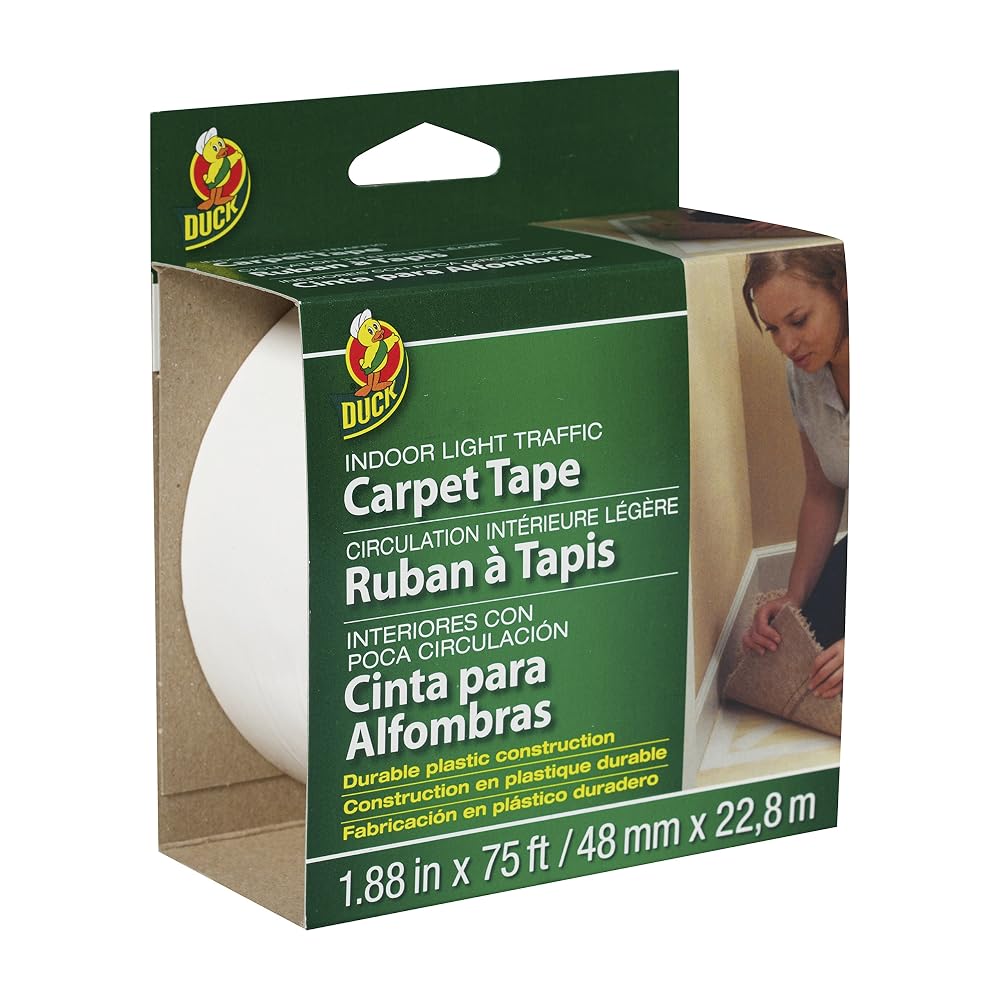 Duck Brand Light Traffic Carpet Tape, 1.88 in x 75 Feet, White, 1 Roll