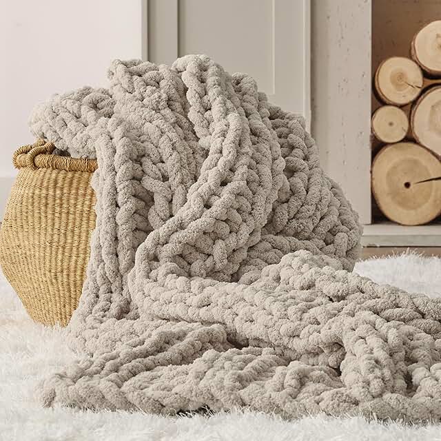 Bedsure Chunky Knit Throw Blanket for Couch - 100% Hand Knitted, 5.06 lb...