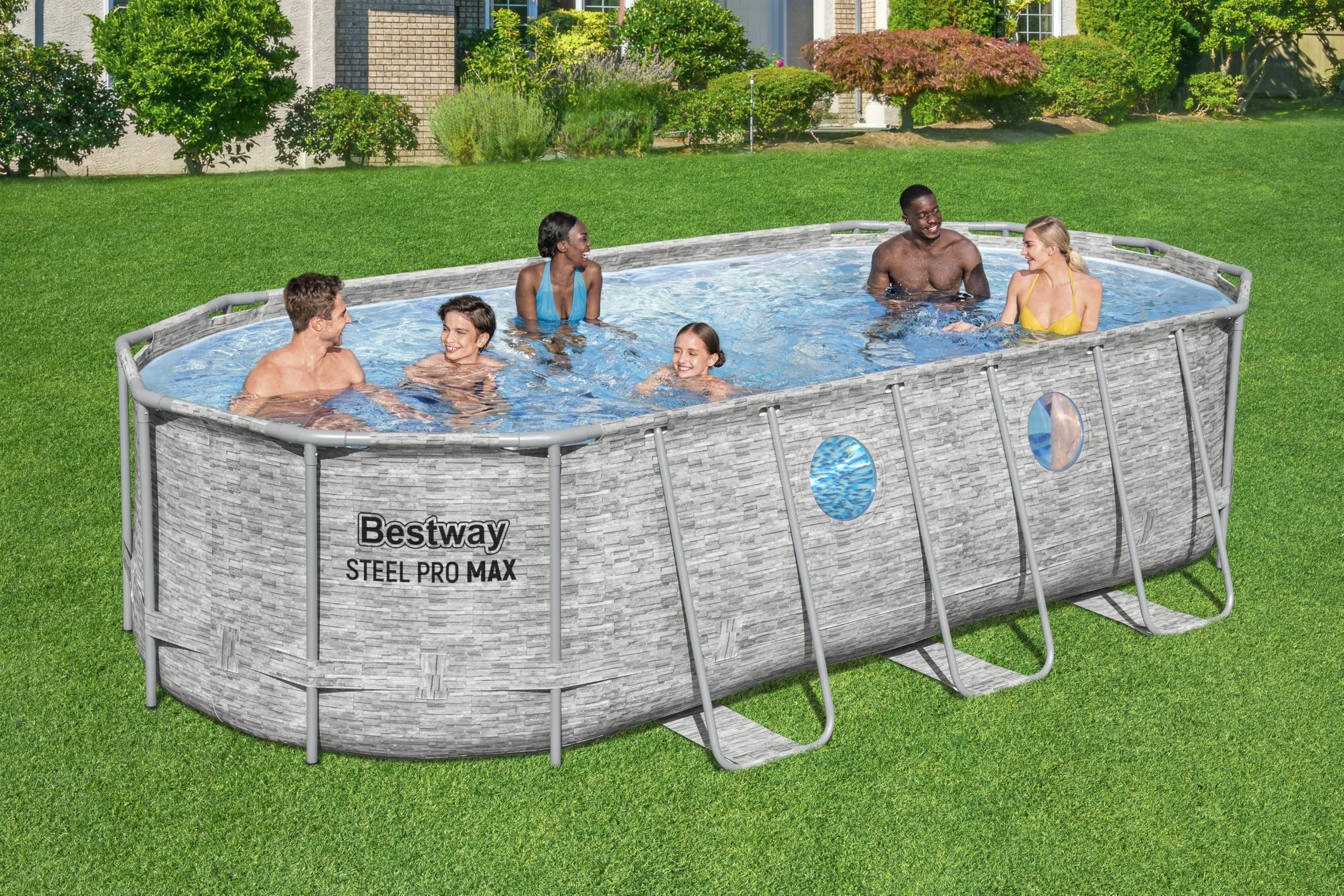 Bestway 56716-7 Set piscina fuori terra ovale Steel Pro MAX Splashview - 5,49 m x 2,74 m x 1,22 m, grigio effetto pietra