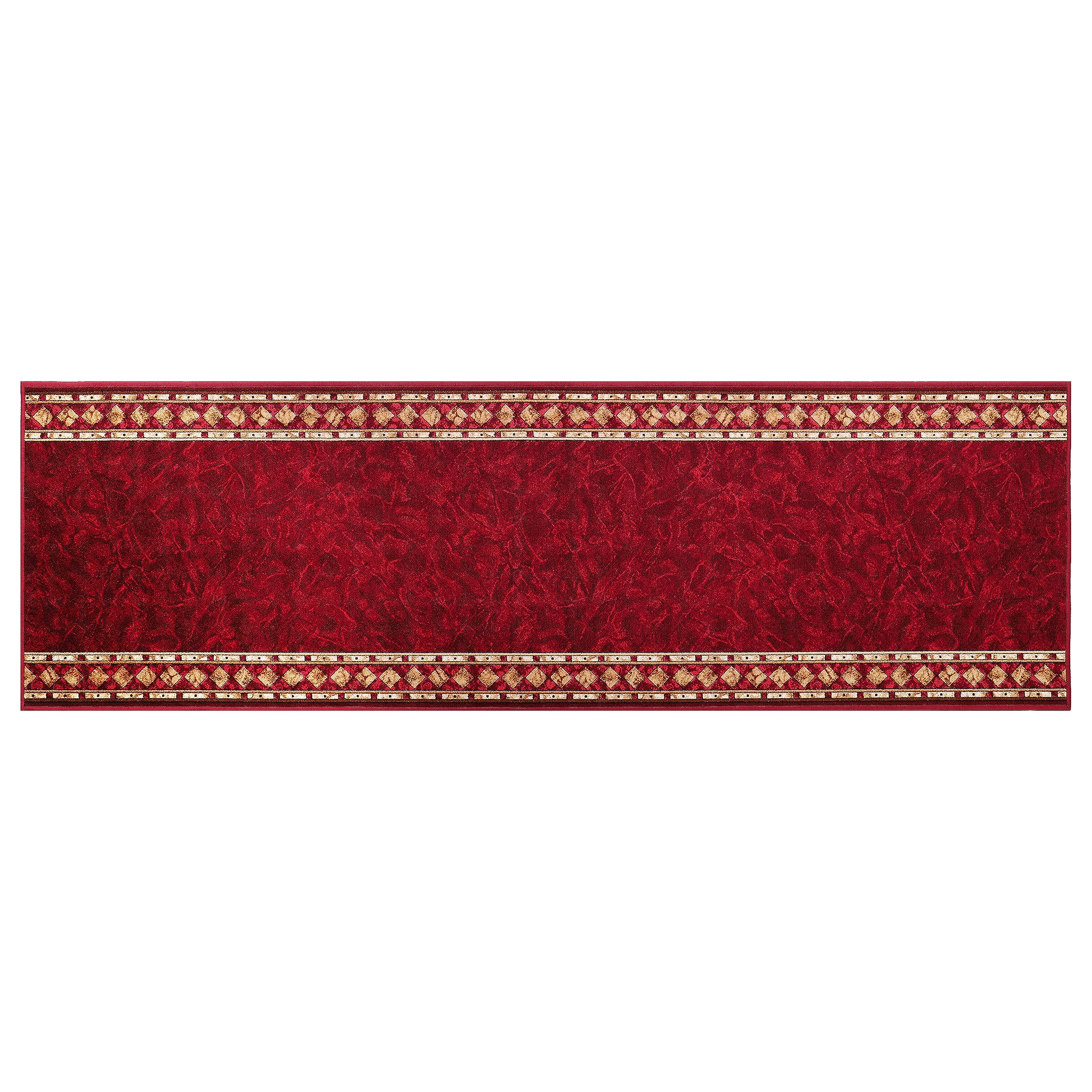 TAPISO Anti Rutsch Teppich Läufer rutschfest Brücke Meterware Oriental Rot Gelb Ornament Design Meliert Flur Küche Wohnzimmer 80 x 300 cm