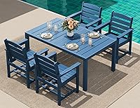 Vista 40 de SERWALL Juego de comedor para exteriores de 9 piezas, mesa de comedor expandible de 60 a 83 pulgadas y 8 sillas de polietileno de alta densidad