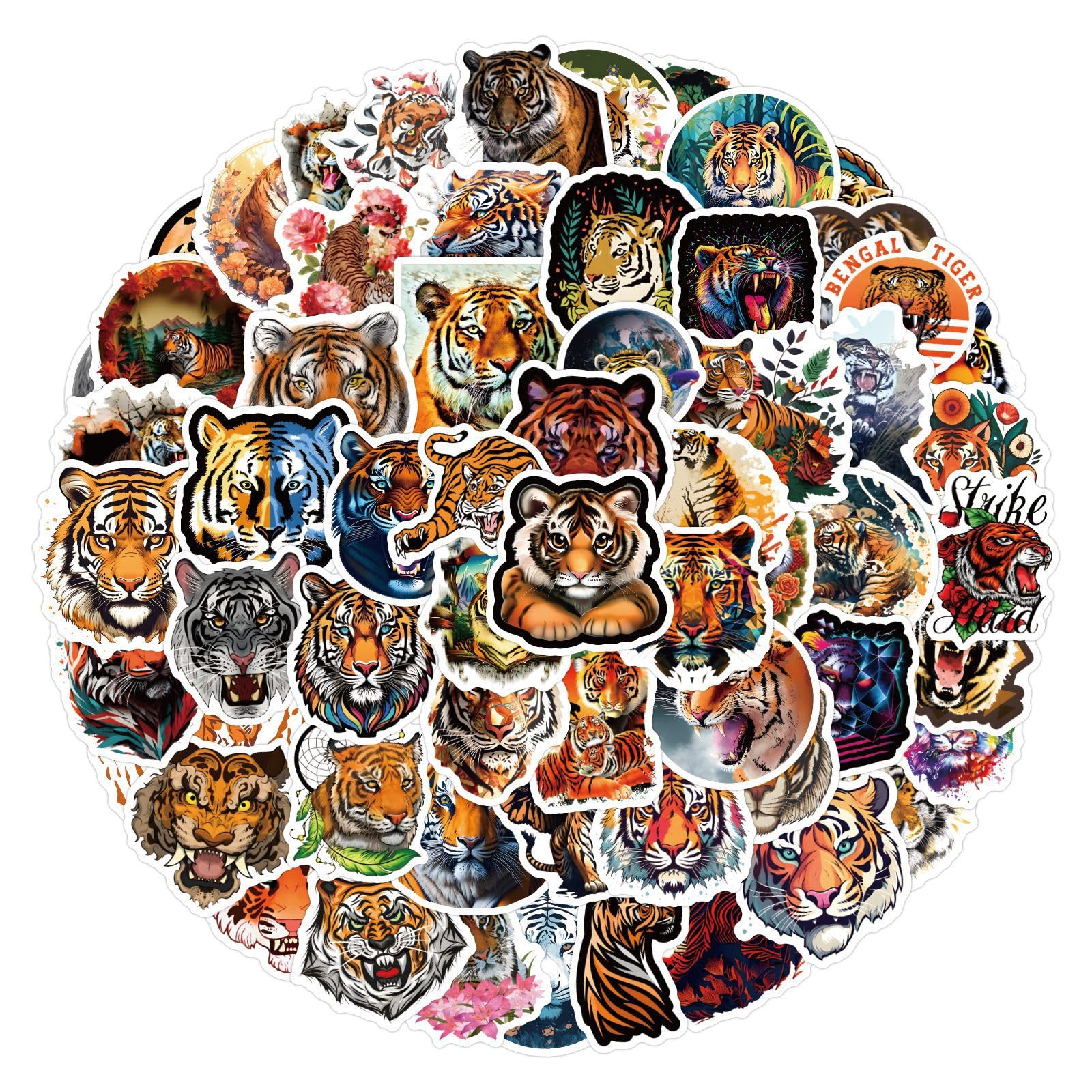 100Pcs Tiger Stickers Laptop Car Scrapbook Phone Skateboard Suitcase Luggage Bike Cool Tiger Stickers Vinyl Waterproof Aesthetic Personalised Stickers for Teens Boys Girls Adults