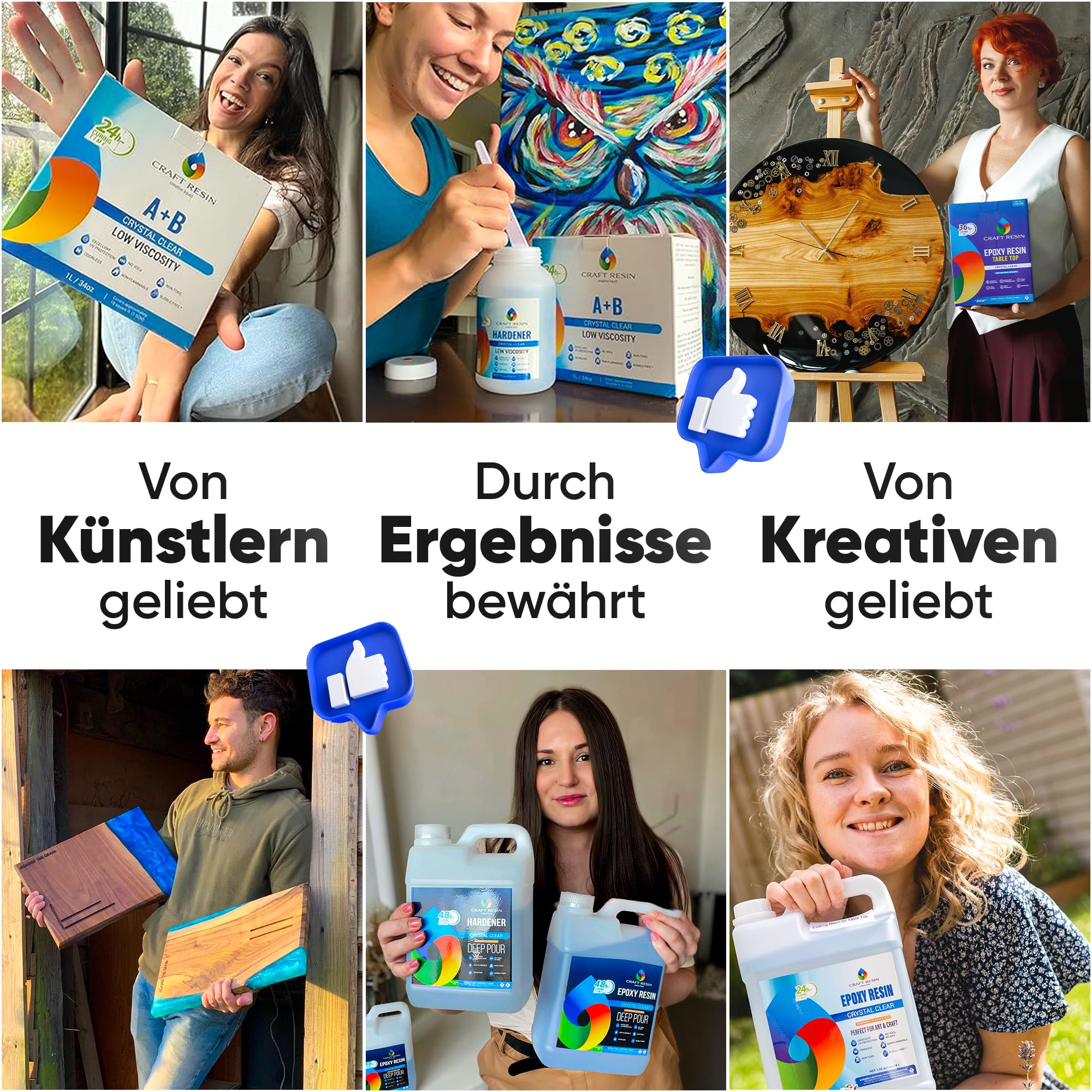 Craft Resin 1L Epoxidharz Set - Transparent Epoxid Harz, Harz Gießen & Härter für Kunstwerke Gießharz, DIY, Holz, Untersetzer & Gießformen, Lebensmittelsicheres - Hitze- & UV-Beständig