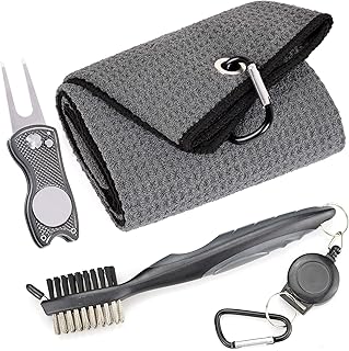 Mile High Life Asciugamano Golf Ripiegabile Microfibra Waffle Spazzola Pulizia Mazze e Scarpe Divot Tool e Marcatore Magnetico