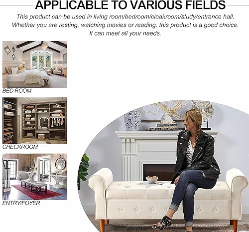 Miniatura 40 de Polibi Banco de almacenamiento para dormitorio, otomana tapizada de terciopelo con diseño de botones armados enrollados, banco largo para ventana de