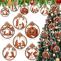 Vista 9 de Bucherry 6 Piezas Adornos de Escena de Natividad Navideña de Madera al Por Mayor, Adornos Cristianos Religiosos de Jesús 2025 para Árbol de Navidad