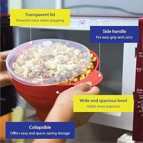 Miniatura 10 de Palomitas de maíz para microondas con tapas, de silicona, no requiere aceite ni mantequilla, cuencos plegables, sin BPA, suministros de noche de