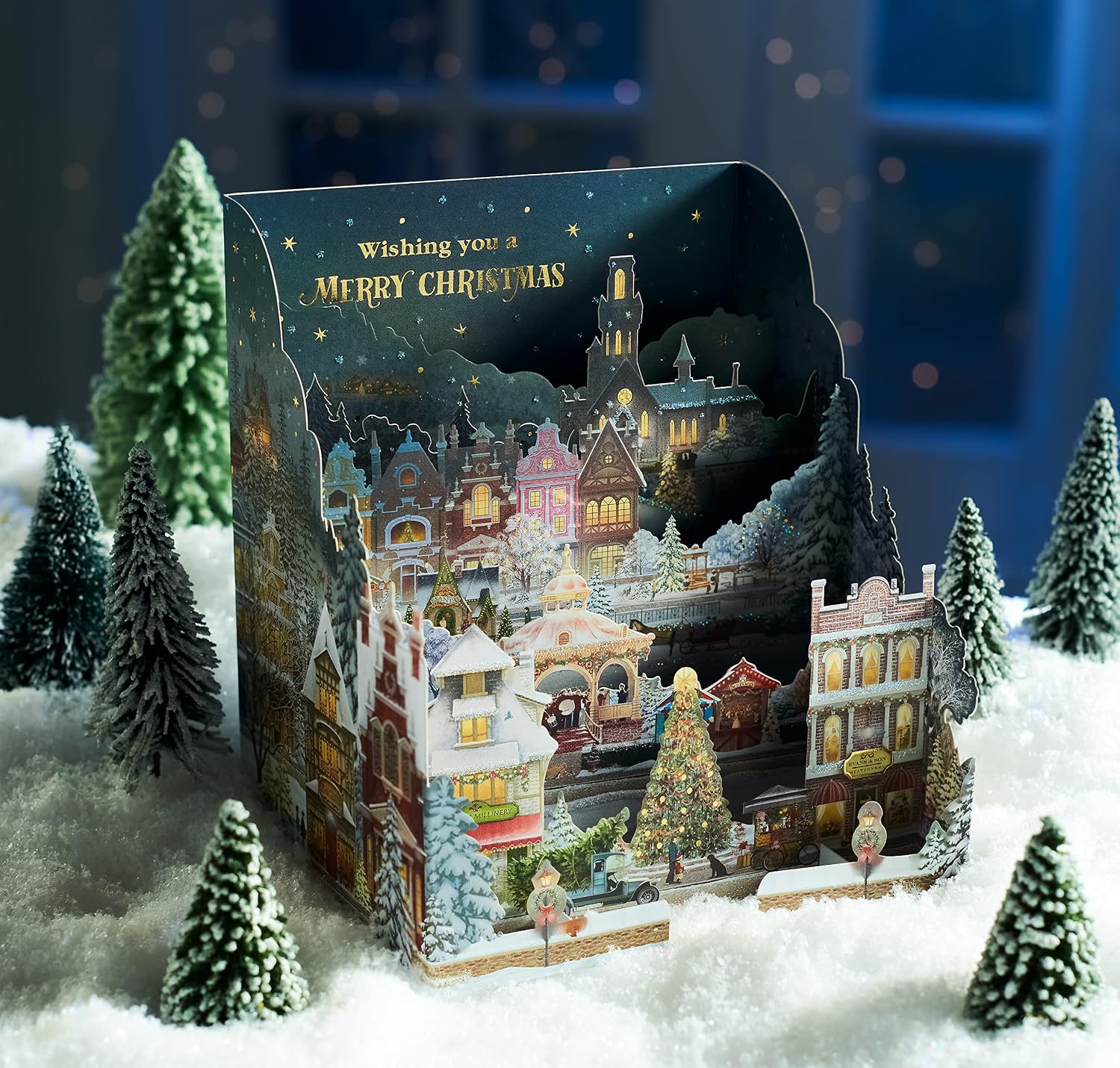 American Greetings Pop Up Christmas Card, Magic Moments Displayable 3D Wintery Christmas Village Scene-Designed by Jacquie Lawson (And Happy New Year)