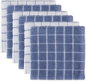 DII Basic Terry Collection Windowpane Dishcloth Set, 12x12, Stonewash Blue, 6 Piece