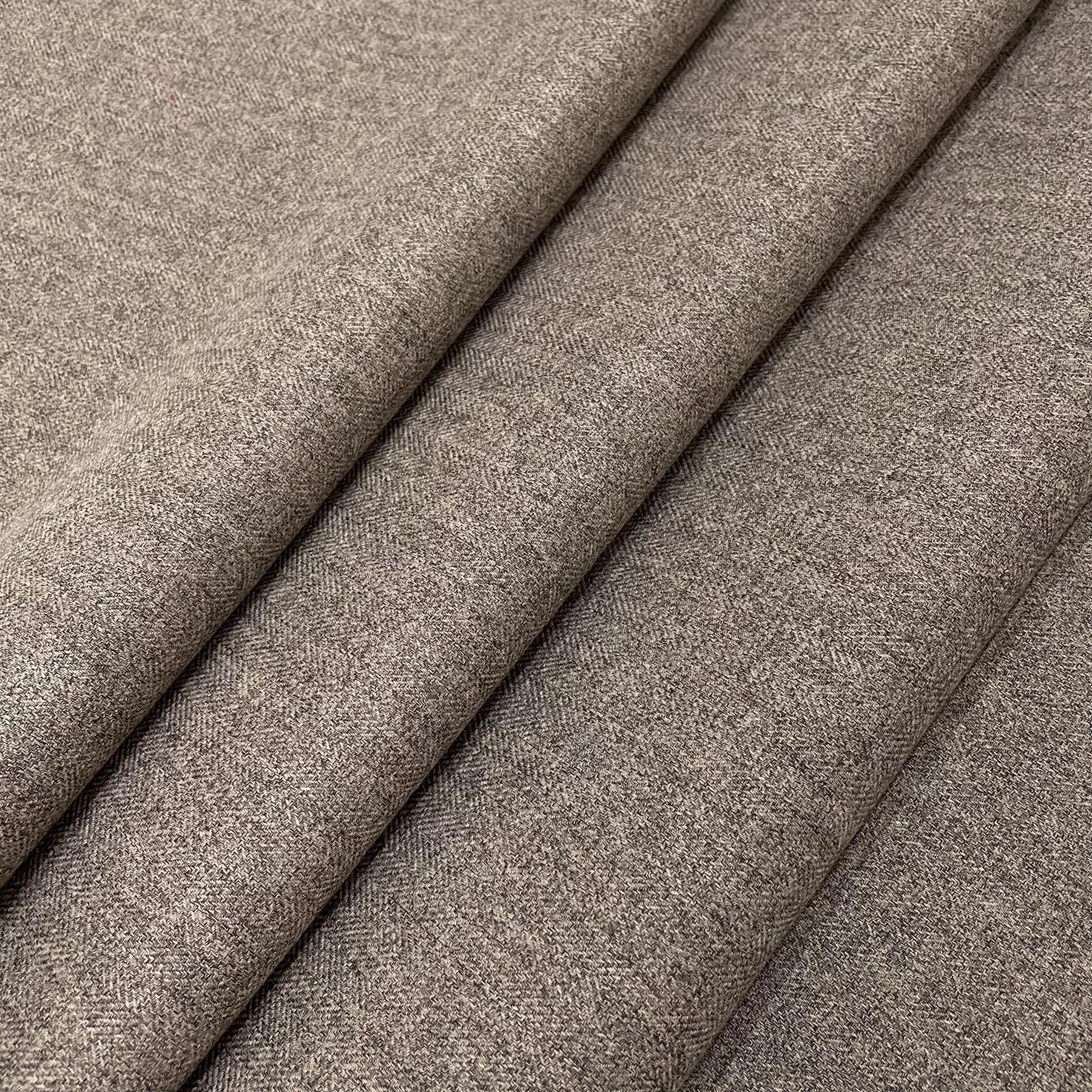 Saddle Fire Retardant Rustic Tweed Faux Wool Look Chevron Woven Herringbone Upholstery Fabric By The Metre - Brown