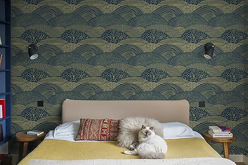 Miniatura 9 de CiCiwind Papel tapiz de 393.7 x 17 pulgadas, papel tapiz azul oscuro y dorado, papel tapiz geométrico a rayas, papel de contacto autoadhesivo