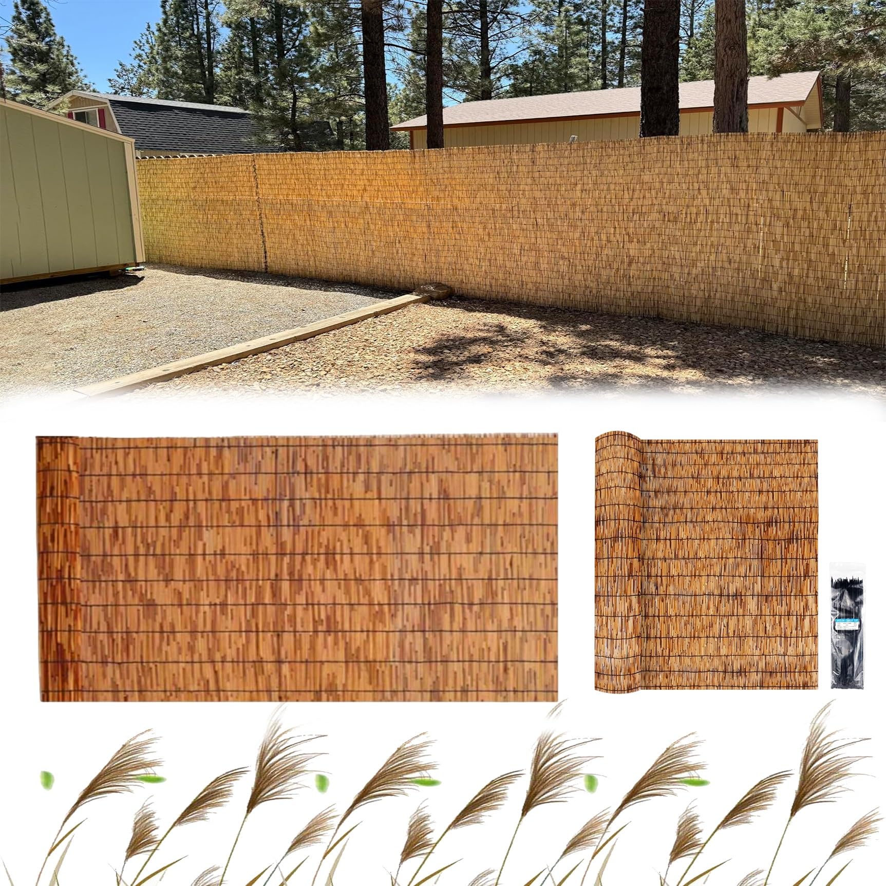 Clôture en Bambou 100x400cm 110x500cm 120x600cm 130x700cm Rouleau De Clôture en Roseau pour Terrasse Occultant Brise-Vue Clôture Décorative(130x300cm(4.3x9.8FT))