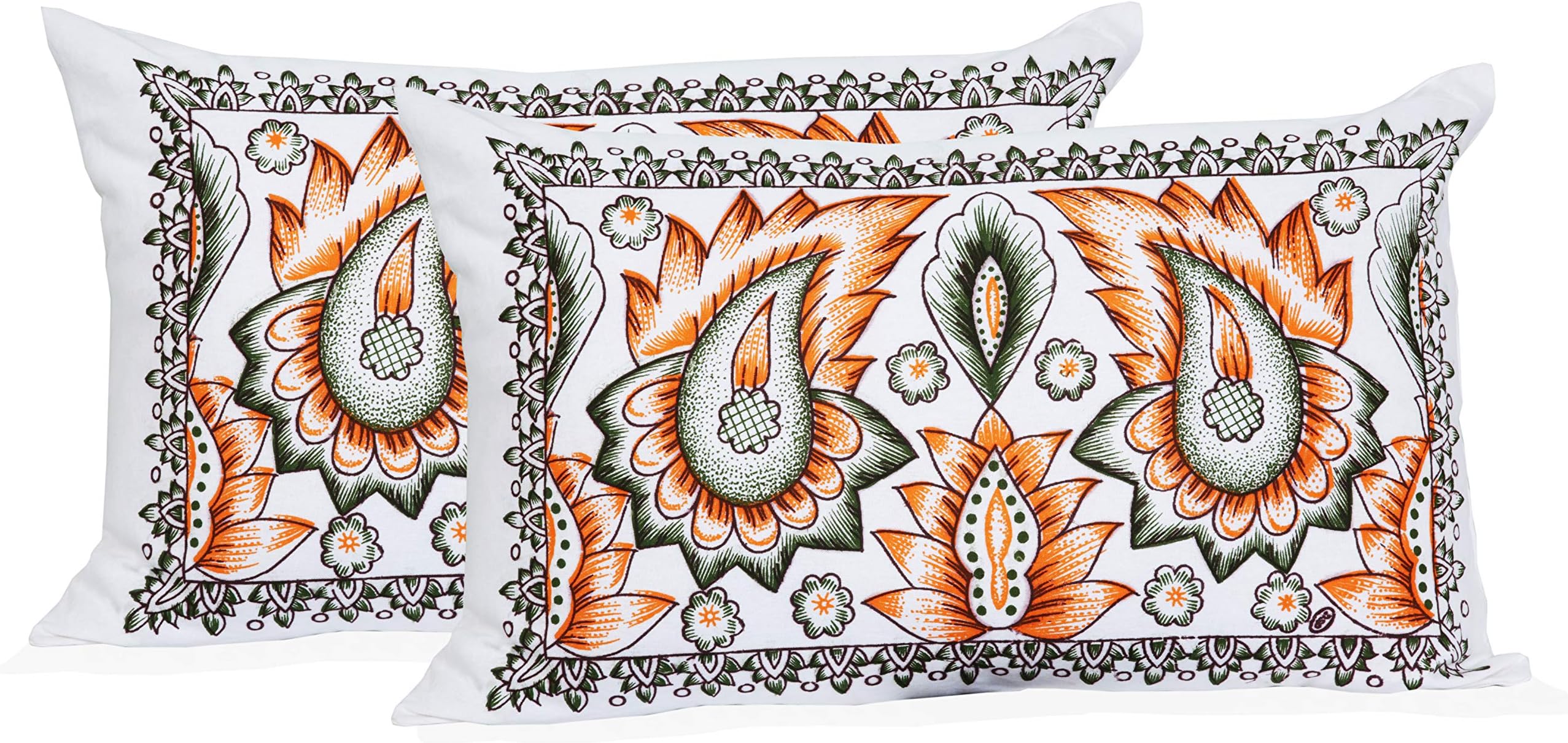 Soft Cotton Big Size Pillow with Cover (White, Orange, 17.5Inch x 27.5Inch) - Set of 2