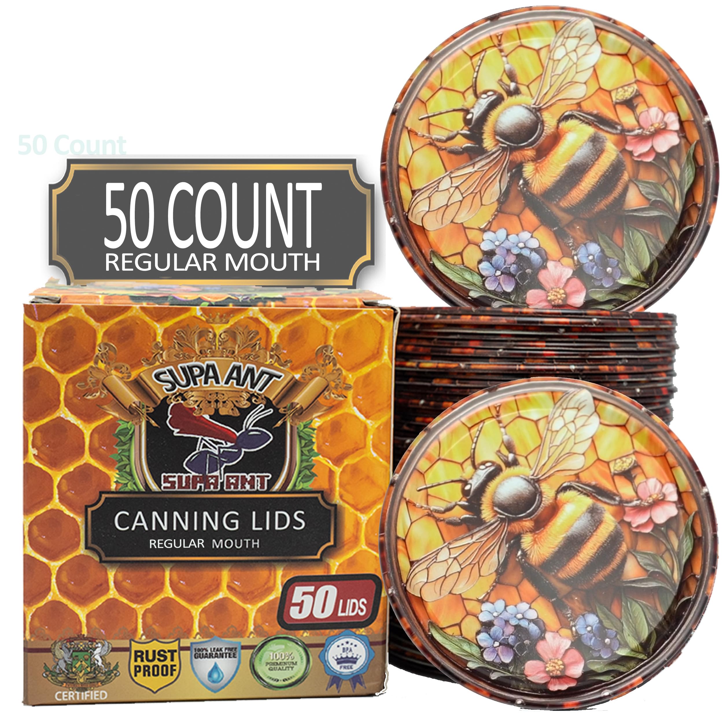 Supa Ant Regular Mouth Canning Lids-Mason Jar Lids Canning Supplies (50pk)