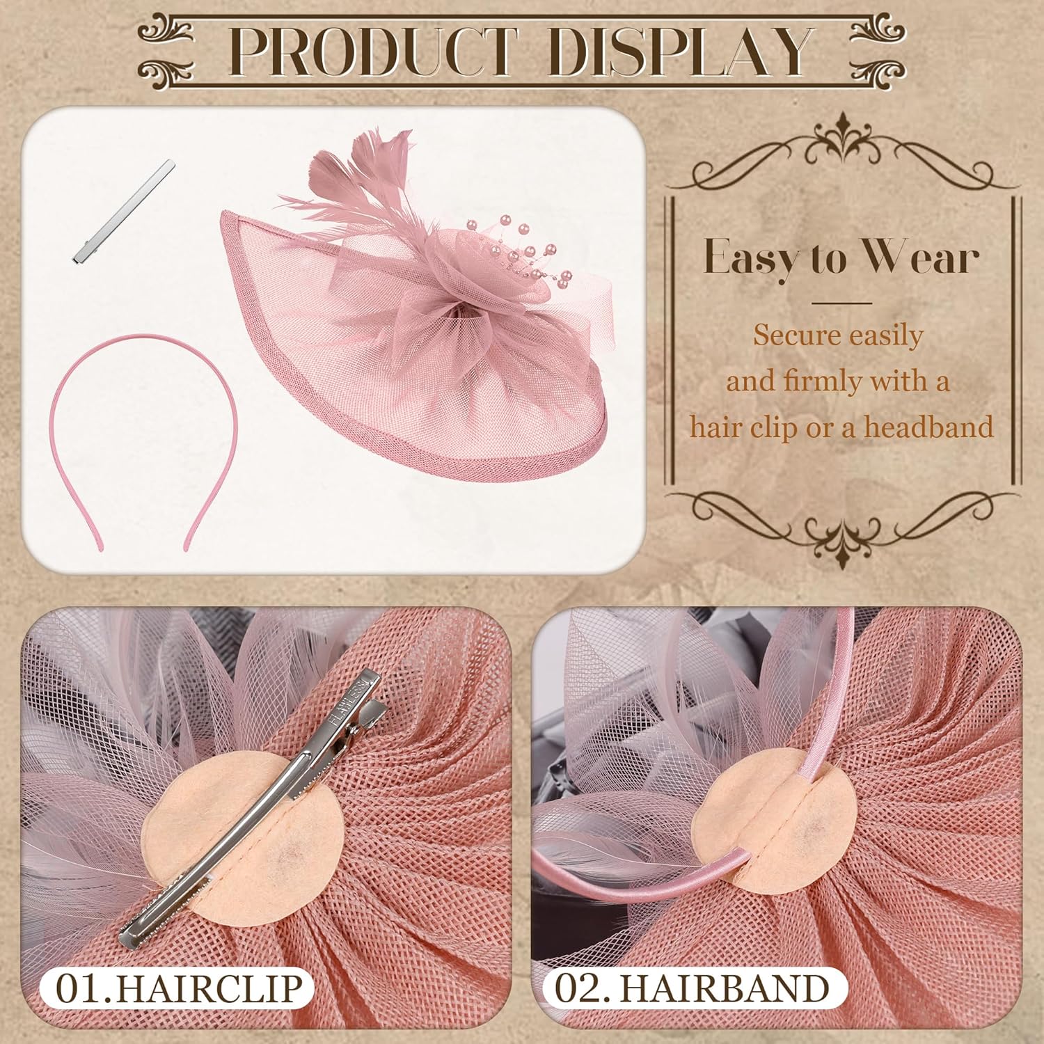 Fascinator Hat for Wedding Tea Party Hat for Women Flower Feathers Mesh Hat Headband Hair Clip for Cocktail - Image 4