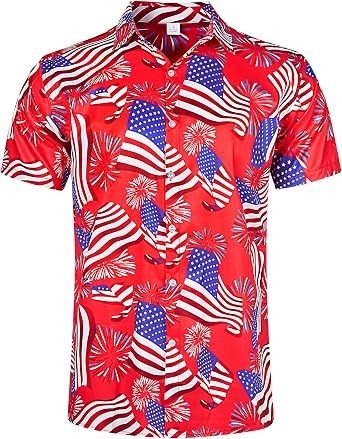 Fanient Mens Hawaiian Shirt Summer 3D Print Casual Short Sleeve Button Down Graphic Aloha Dress Shirts