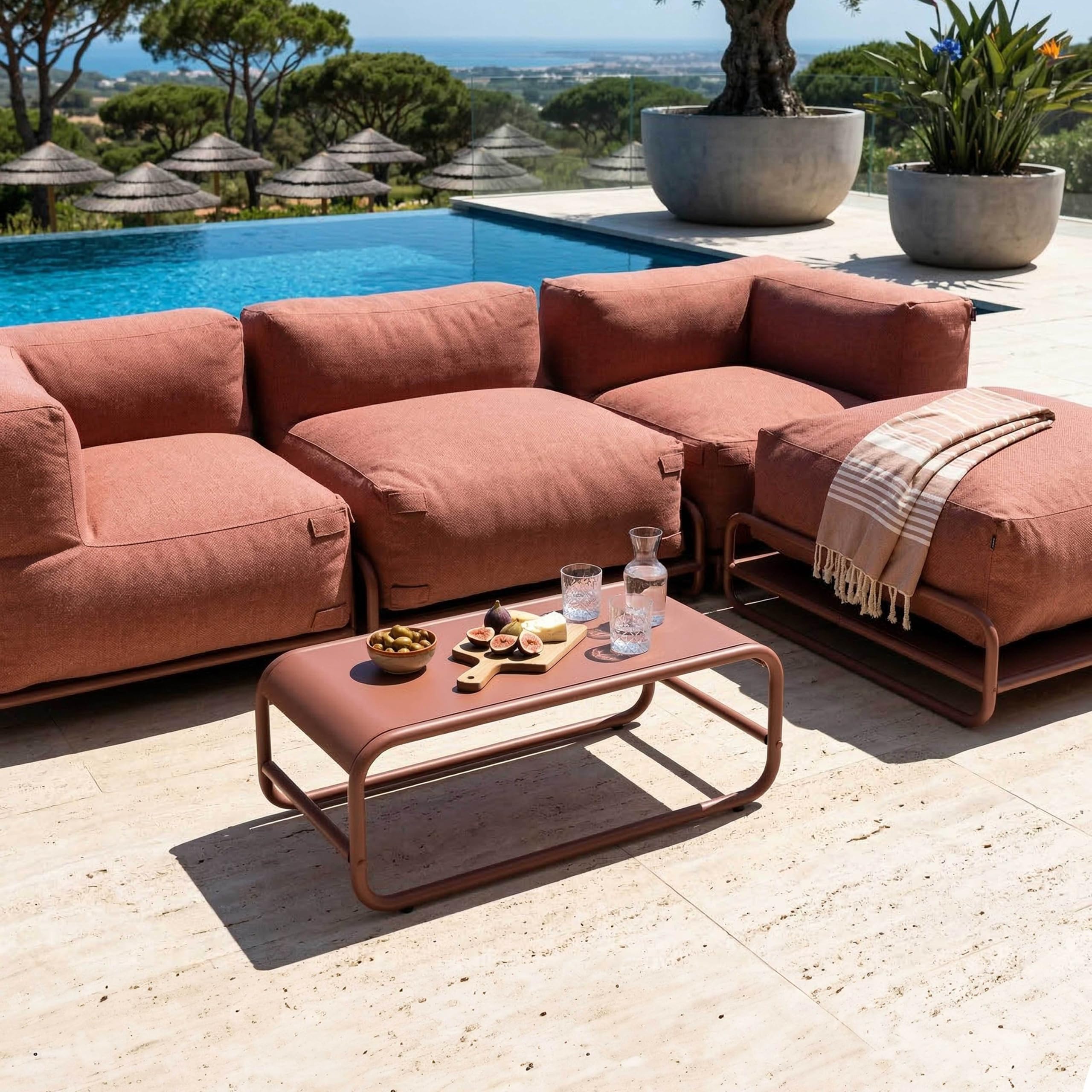 Oviala Table Basse de Jardin en métal 85x40x30 cm Terracotta - Mixi