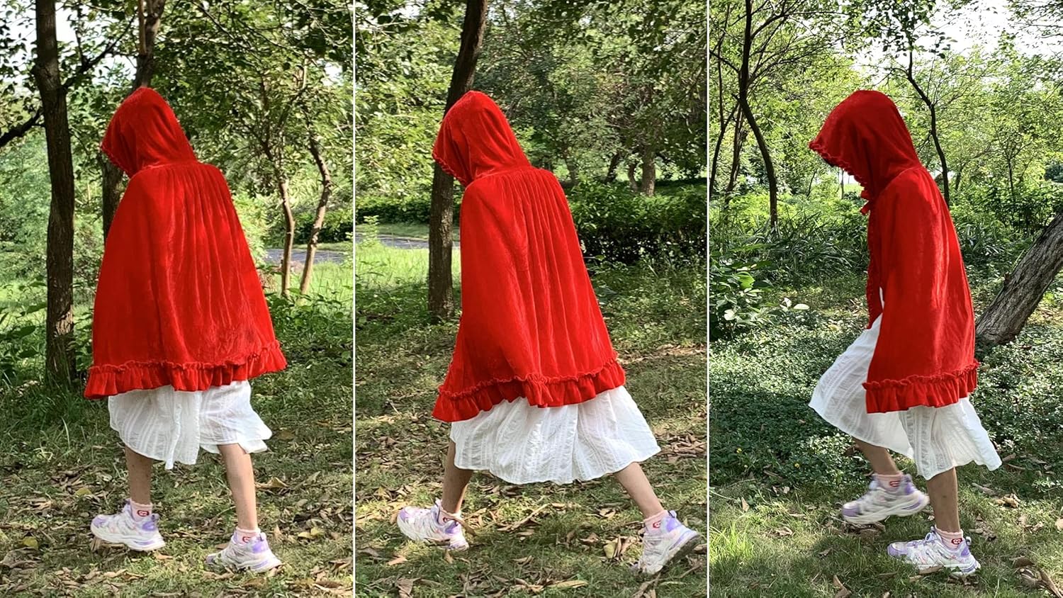 Little Red Riding Hood Cape Women,Red Velvet Cape,Halloween Christmas Costume - Image 2