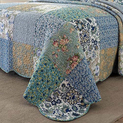 Miniatura 9 de YAYIDAY Juego de edredón de algodón con retazos tamaño Queen (tamaño del suelo táctil), reversible, transpirable, con fundas de almohada, patrón