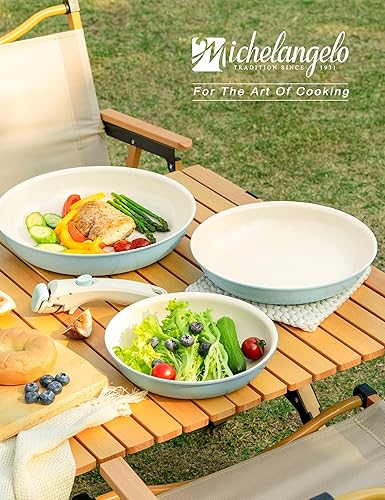 Miniatura 7 de MICHELANGELO Juego de sartenes de cerámica, sartenes de 8 pulgadas, 9.5 pulgadas y 11 pulgadas con mango extraíble, juegos de sartenes