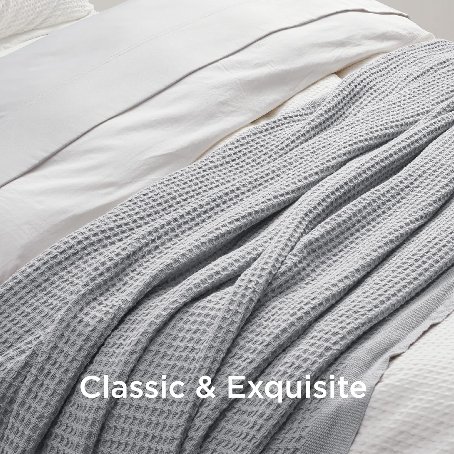 Bedsure 100% Cotton Blankets Queen Size for Bed - Grey 405GSM Waffle Weave Soft Lightweight Thermal Bed Blankets Queen Size, 90x90 inches : Home & Kitchen