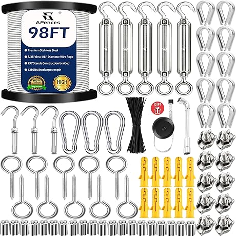 Reliable 1/8" Stainless Steel Shade Sail Cable with M5 Turnbuckle Kit