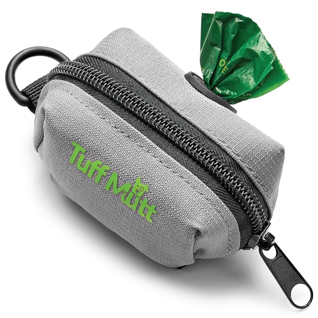 Tuff Mutt Dog Poop Bag Holder with Velcro Attachment - Durable Fabric Poop Bag Dispenser for Leashes -
