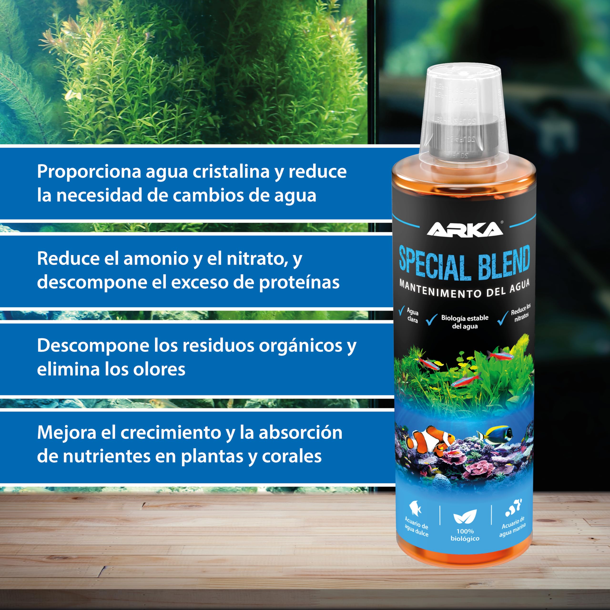 Bacterias Acuario 118 ml – ARKA Special Blend – Elimina nitratos y residuos orgánicos – Agua cristalina sin Olor – Dulce y Salado – fórmula biológica Premium para un ecosistema Estable