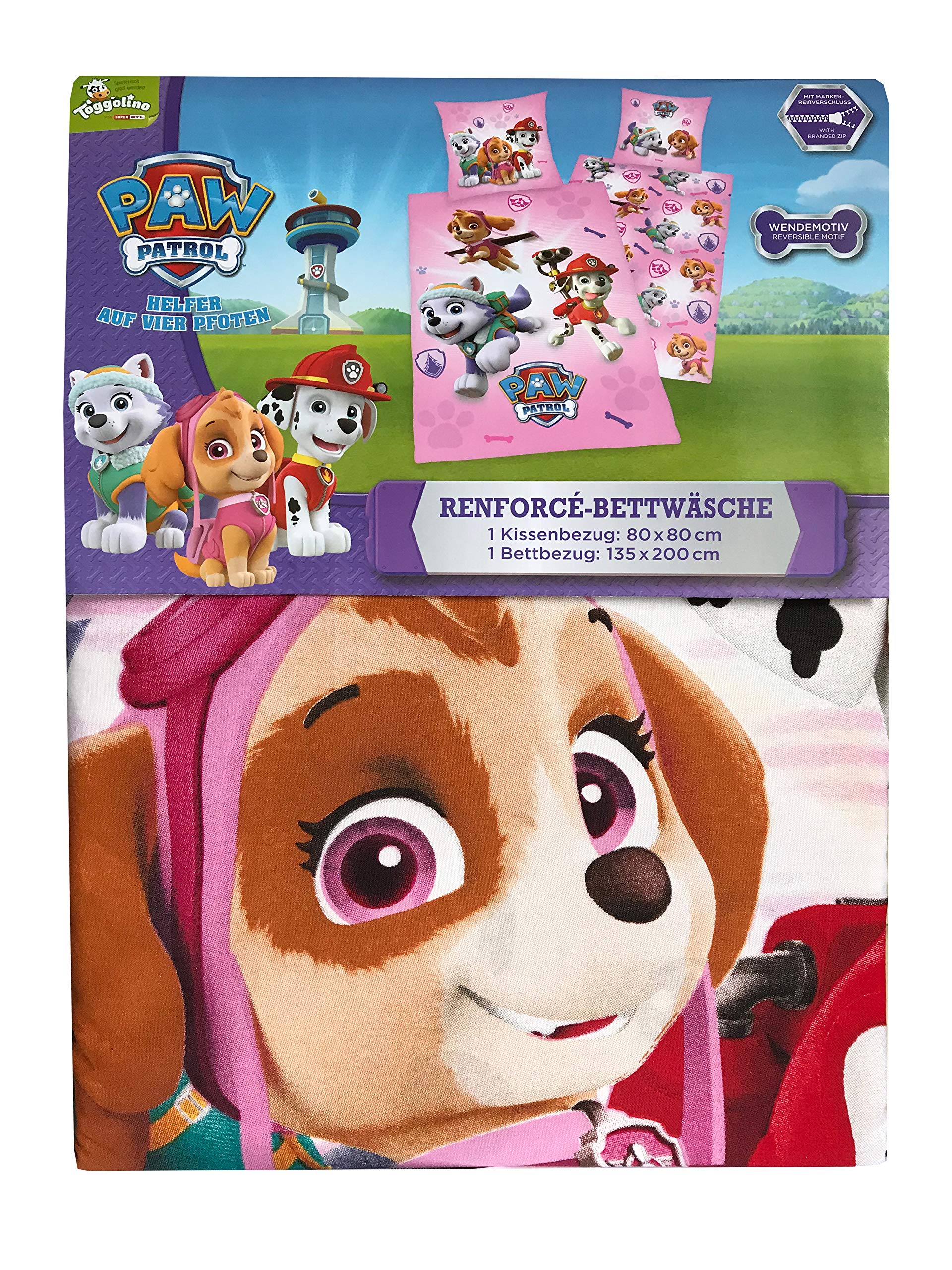 Herding Juego de Cama con diseño Reversible de la Patrulla Canina, Funda nórdica de 135 x 200 cm y Funda de Almohada de 80 x 80 cm, algodón Reforzado