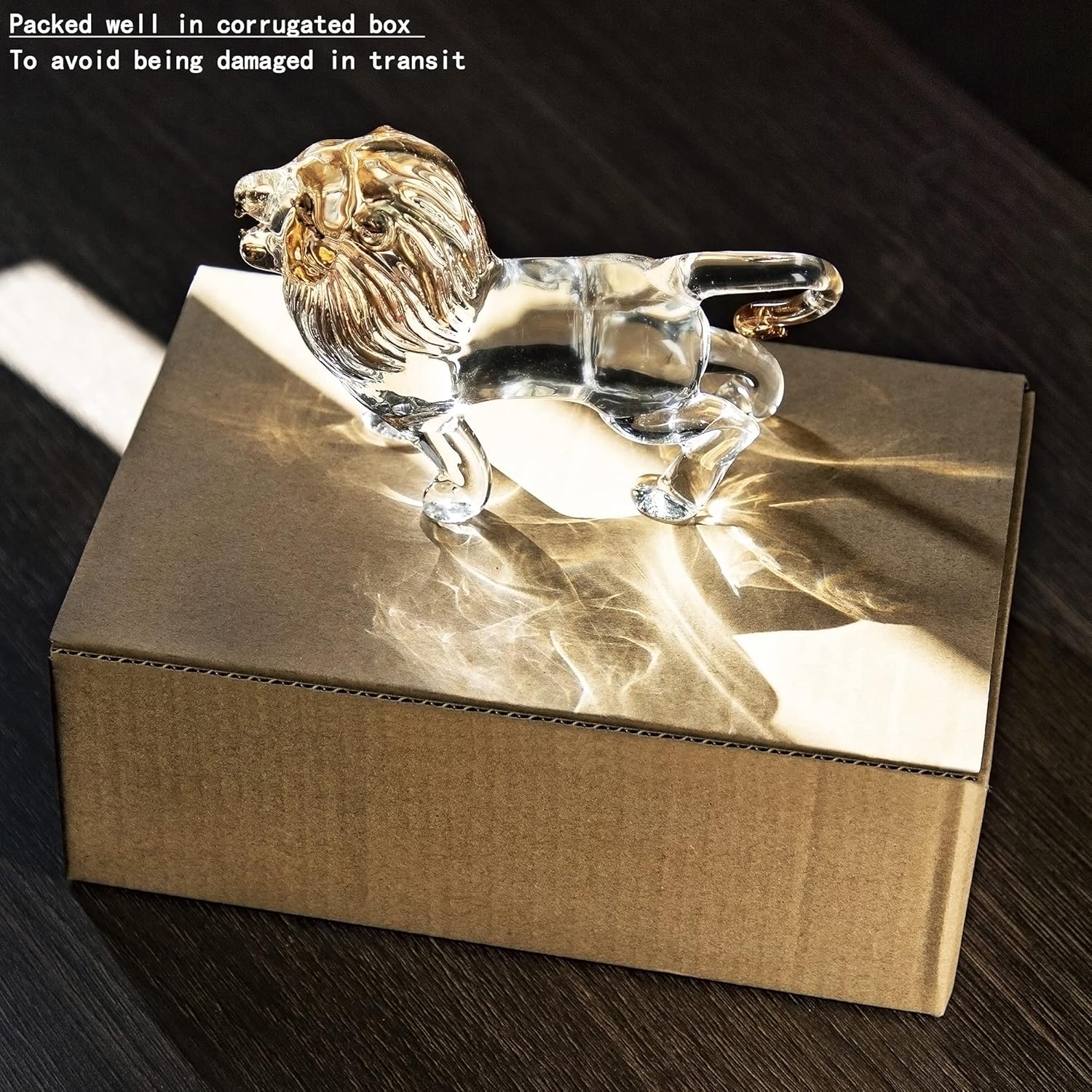 YU FENG Crystal Lion Figurine Collectible Blown Painted Glass Art Wildlife Animal Sculpture Ornament Handmade Crystal Paperweight Gifts : Home & Kitchen