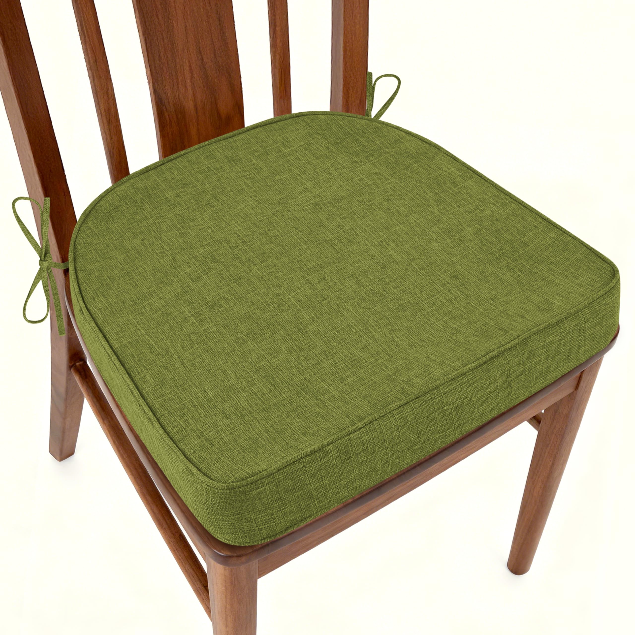 AddGrace Kitchen Chair Cushions Non-Slip Dining Chair Cushions with Machine Washable Cover Indoor D-Shaped Kitchen Seat Pads with Ties 16.5" x 16" x 2" Set of 1 Green