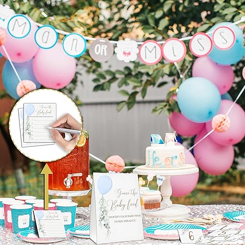 Miniatura 3 de Guess the Baby Food Party Games, juego de baby shower, 1 letrero de pie + 25 tarjetas de respuesta + 6 tarjetas de números, suministros de