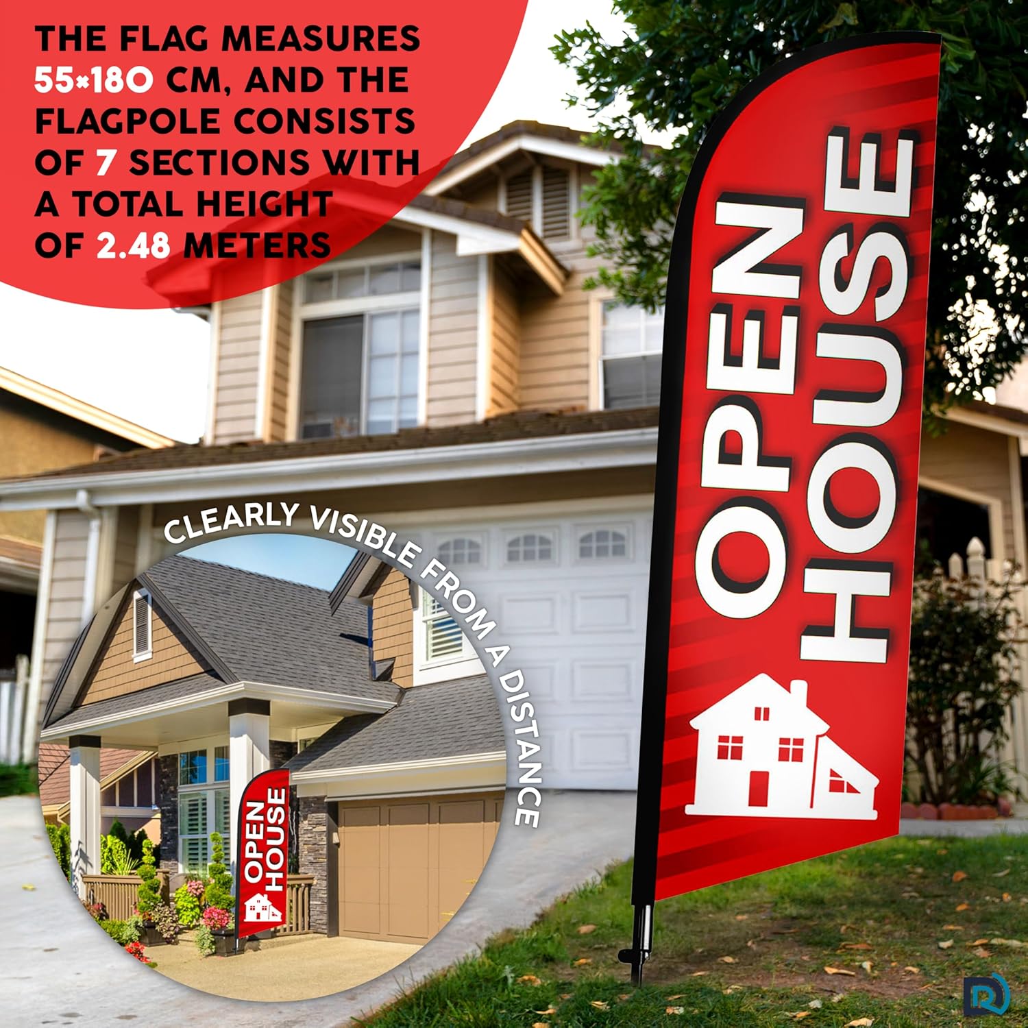Open House Flag for Real Estate 8 ft, Outdoor Feather Flag Pole Kit with Ground Stake & Carry Bag, Single-Sided Real Estate Agent Open House Banner, Open House Signs for Realtors - Image 4