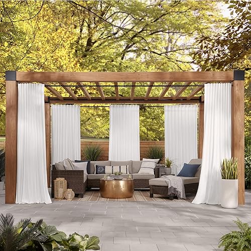 Miniatura 2 de MODE Outdoor Collection - Juego de cortineros de 1 18 pulgadas de diámetro con remates de tapa de extremo y barra de cortina ajustable de acero para