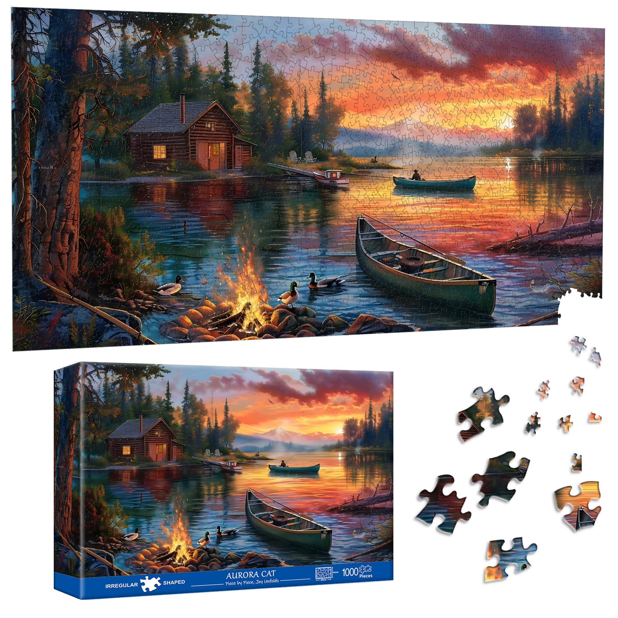 Pavemlo Special Shape Puzzles for Adults 1000 Pieces - SUNSET LAKE Jigsaw Puzzle Challenging Impossible Puzzle, Unique Home Decor & Game (41x80 cm) for Puzzle Lovers