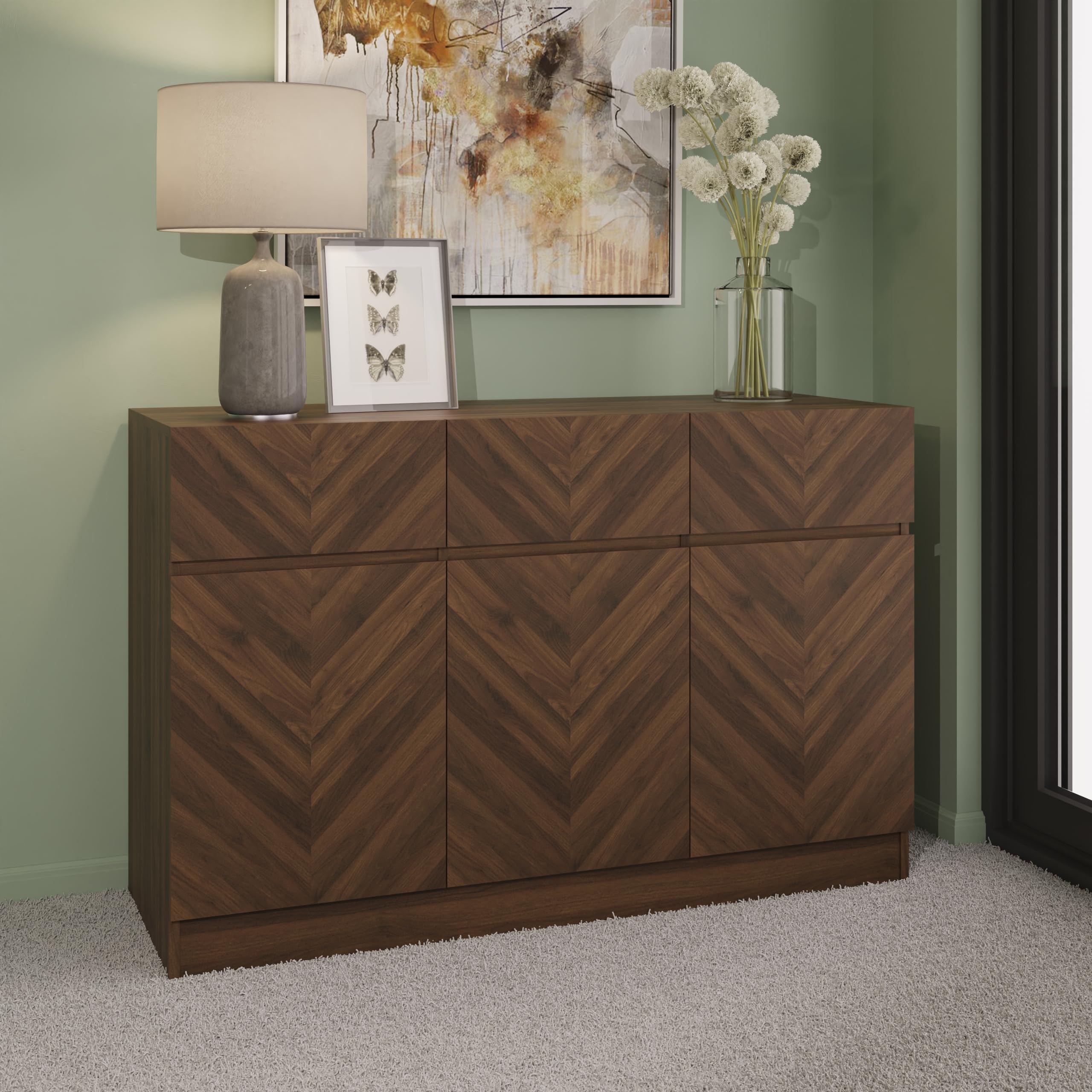 Gfw Catania 3 Door 3 Drawer Royal Walnut Large Sideboard