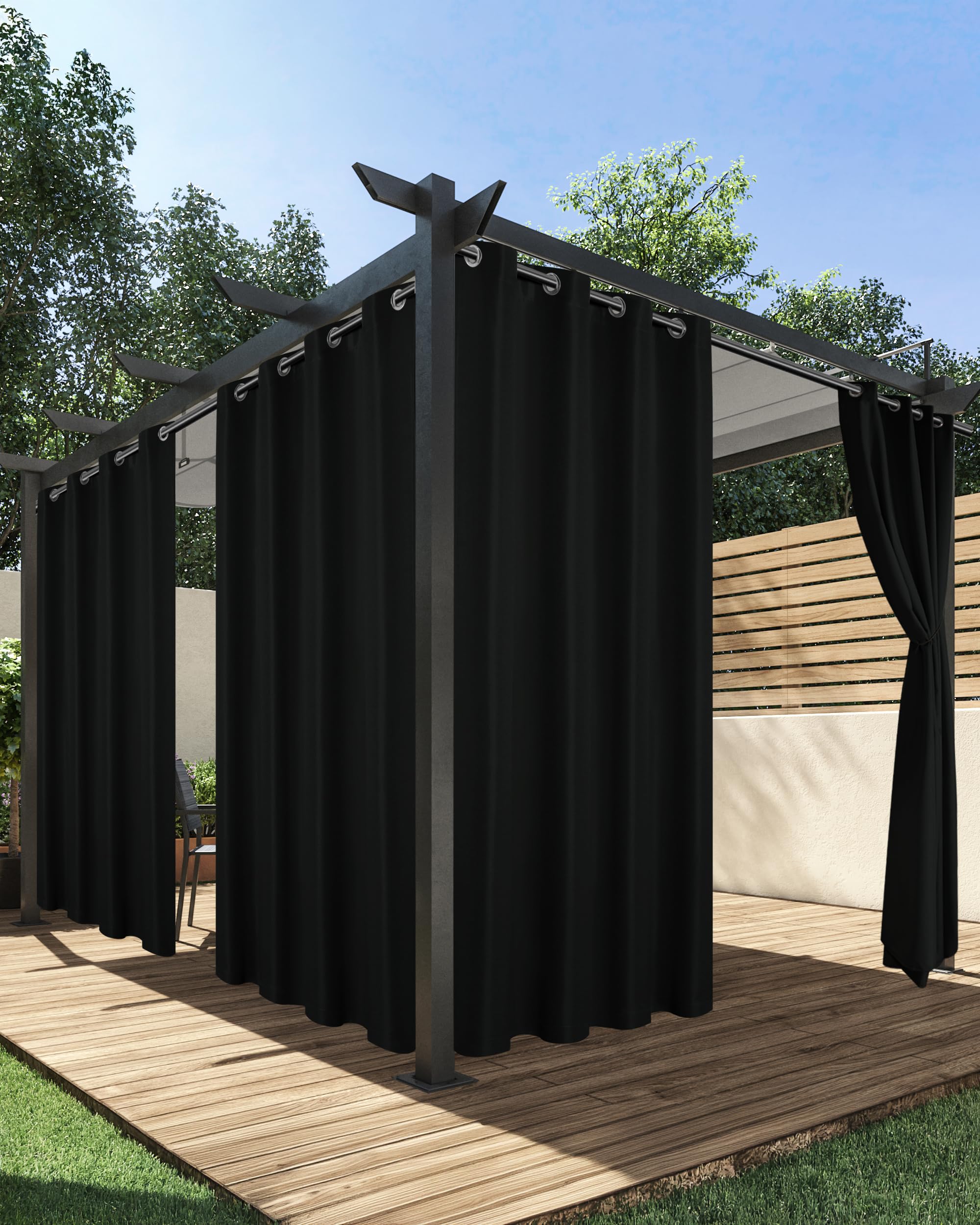 Photo 1 of HolidayIdeas Outdoor Curtains for Patio Waterproof, 4 Panels - 54 x 120 Inch - Privacy Protection & Light Filtering Curtains Black Grommet Outside Curtains for Porch, Gazebo, Pergola, Backyard