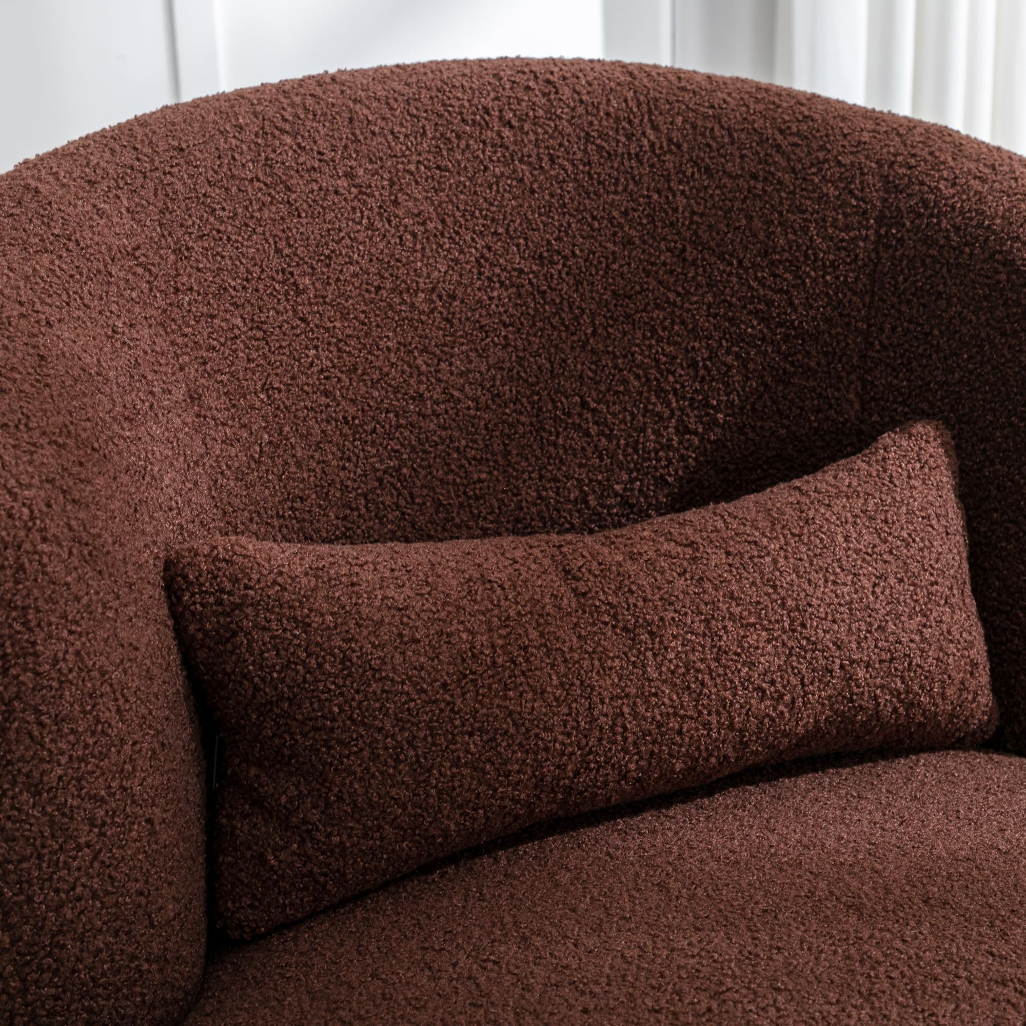 Sillón giratorio moderno con marco de metal de tela de peluche para sala de estar, dormitorio, oficina, color marrón