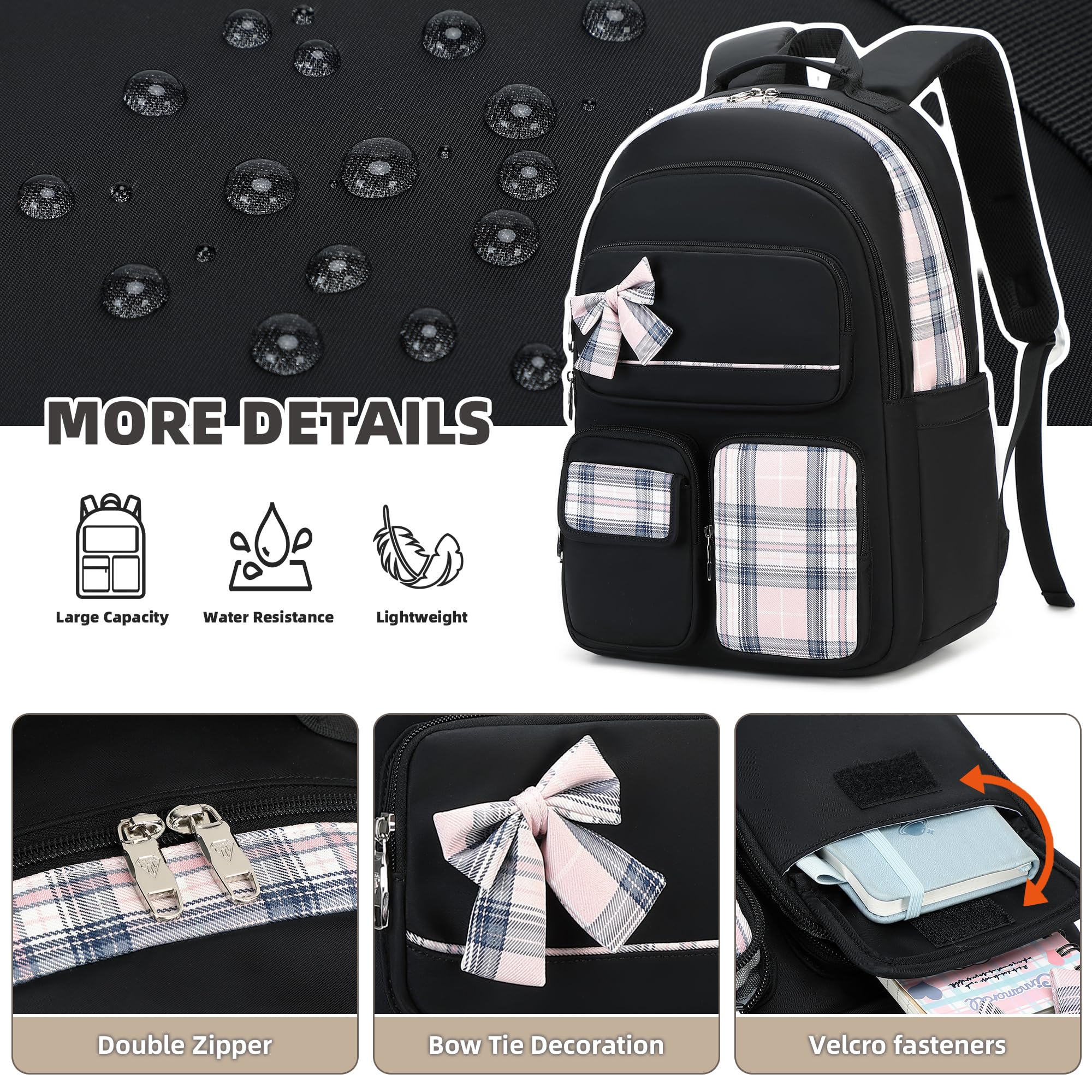 Mochila para niñas, 3 piezas, con fiambrera, estuche para lápices, bolsa para laptop de 15.6 pulgadas, mochila para niños, mochila escolar