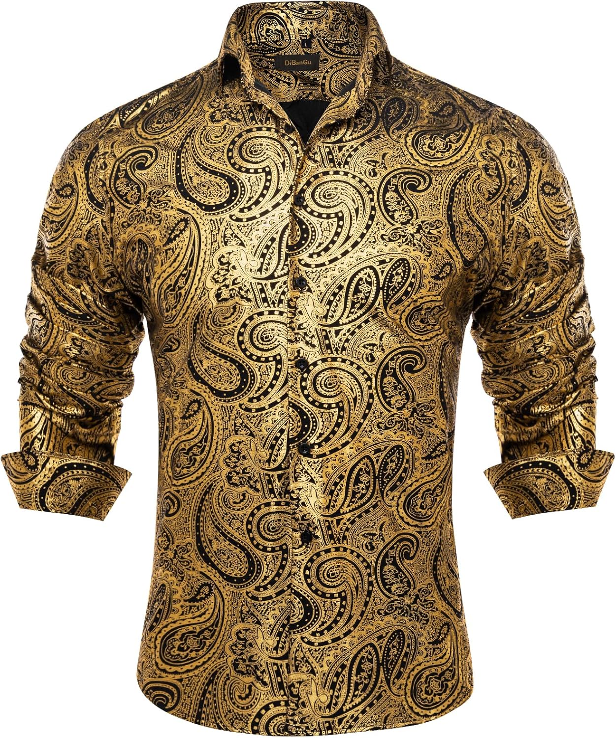 DiBanGu Mens Paisley Dress Shirt Luxury Printed Long Sleeve Button Down Shirts Regular Fit Shiny Shirts for Wedding Prom