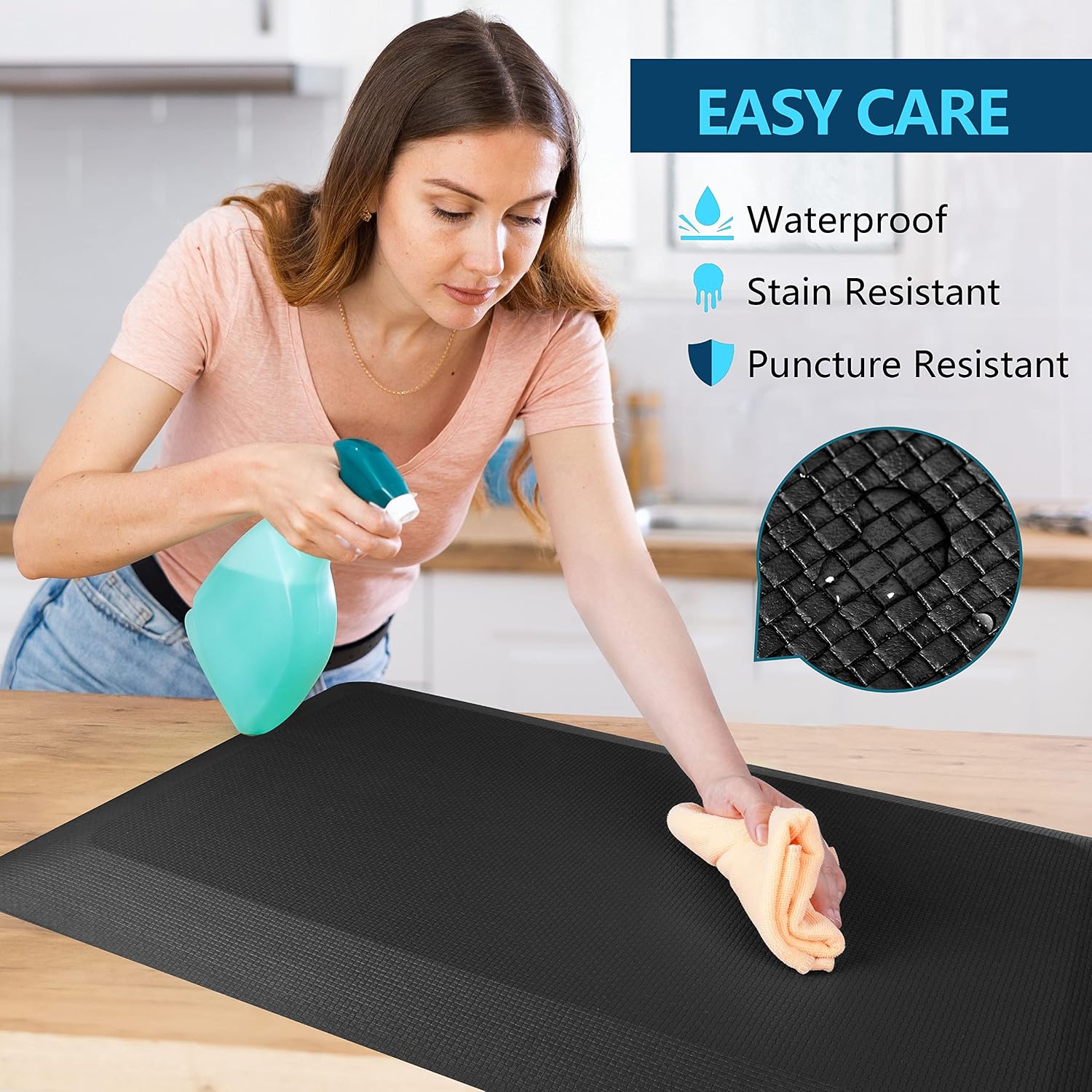 FEATOL Anti Fatigue Mat Floor Mat, Extra Thick Standing Office Desk Mat Foam Cushioned Anti Fatigue Ergonomic Kitchen Mats Comfort Standing Pad 9/10 Inch (20" x 32", Black)