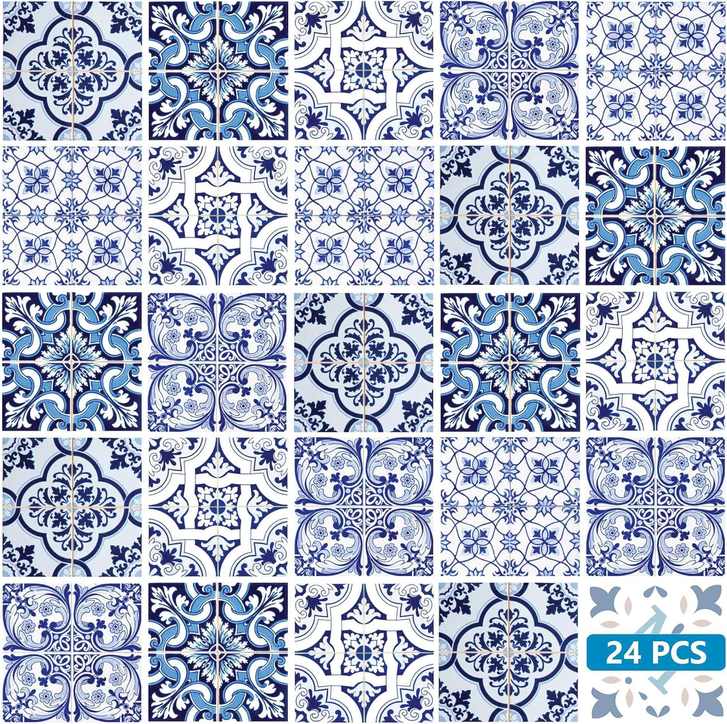 Backsplash Bathroom Décor Tiles by Mi Alma– 24-Piece Talavera Tile Stickers Peel and Stick Easy Application Ideal for Bathroom, Kitchen Wall Tile Decals – 4x4 (Kitchen Tiles)