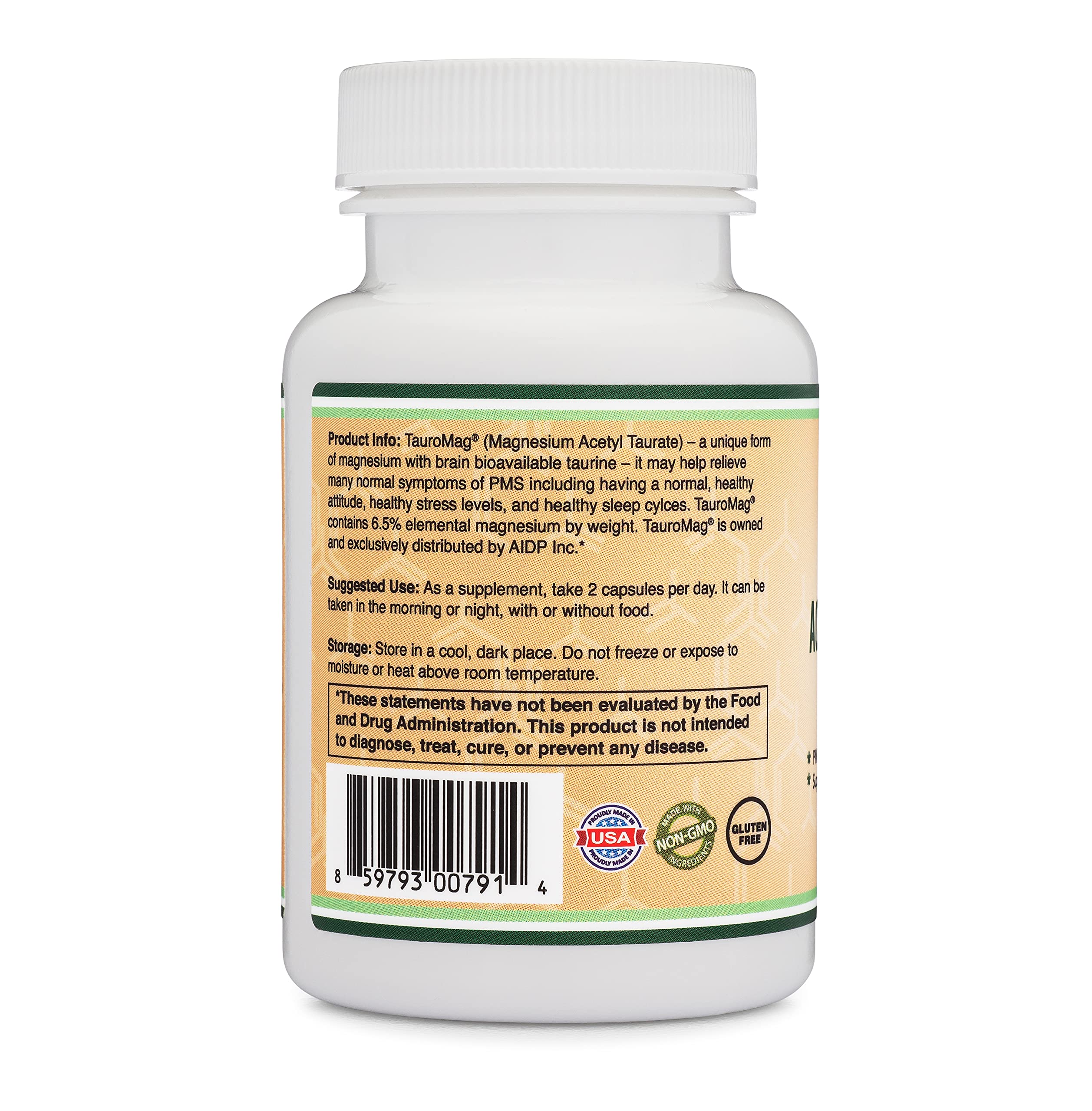 Buy PMS Relief Magnesium Supplement (Magnesium AcetylTaurate (TauroMag)) Novel and Patented
